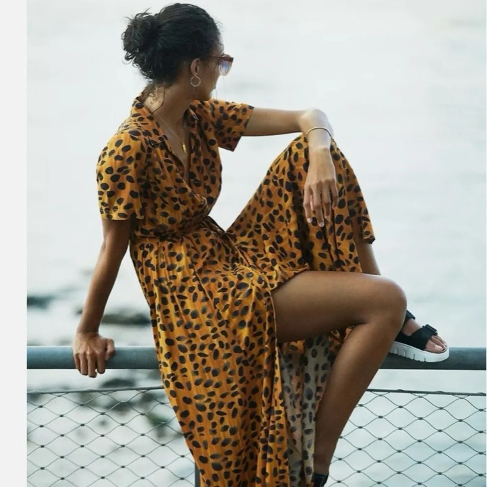 ANTHROPOLOGIE Porridge Vianne Maxi Women's Dress Size 16W Cheetah Leopard Print - Picture 3 of 14